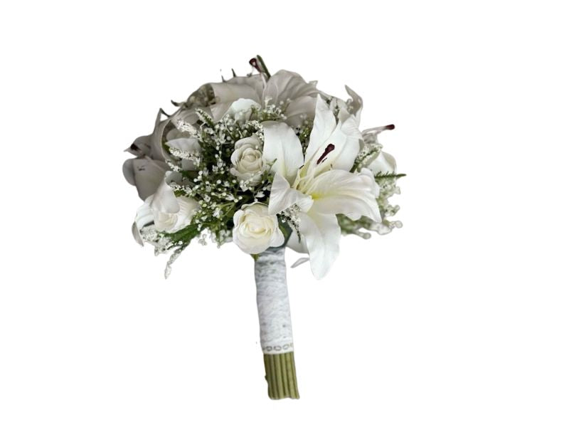 white lily and rose bridal bouquet White Rose and White Lily – Amara