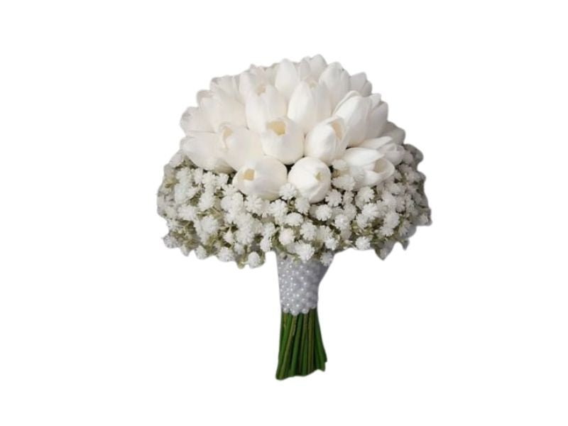 White Tulips with Gypsophilia
